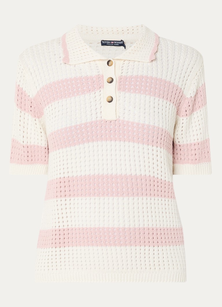 River Woods Dames Fijngebreide polo met streepprint in de kleur Bruin