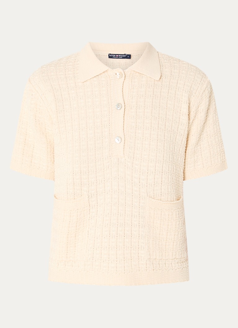 River Woods Dames Fijngebreide polo met structuur en opgestikte zakken in de kleur Beige