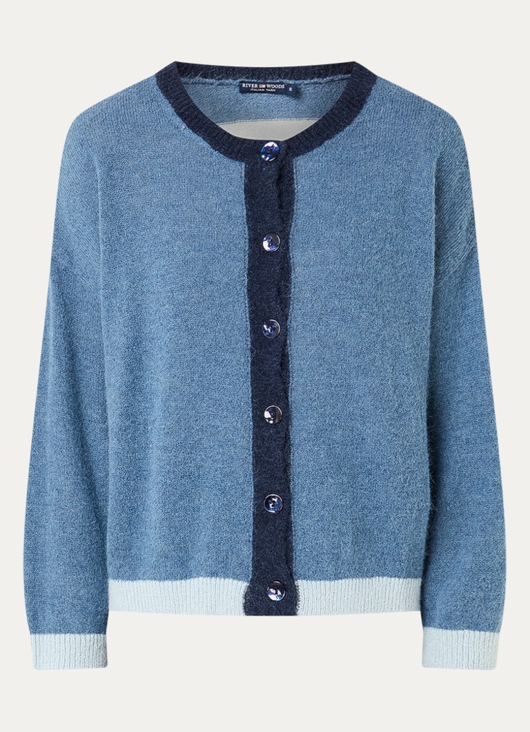 River Woods Dames Grofgebreid vest in alpaca wolblend met streepprint in de kleur Staalblauw