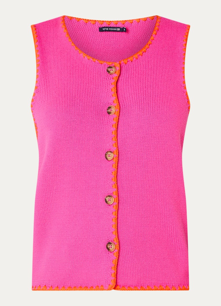 River Woods Dames Grofgebreid gilet met ronde hals in de kleur Fuchsia