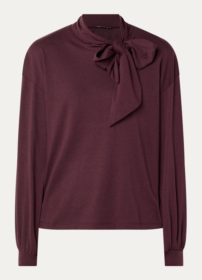 River Woods Dames Longsleeve met sjaalkraag in de kleur Bordeauxrood