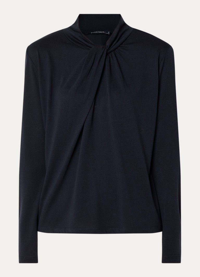 River Woods Dames Longsleeve met sjaalkraag in de kleur Donkerblauw