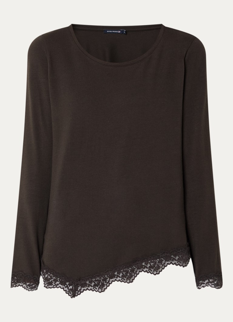River Woods Dames Longsleeve met details van kant in de kleur Donkerbruin