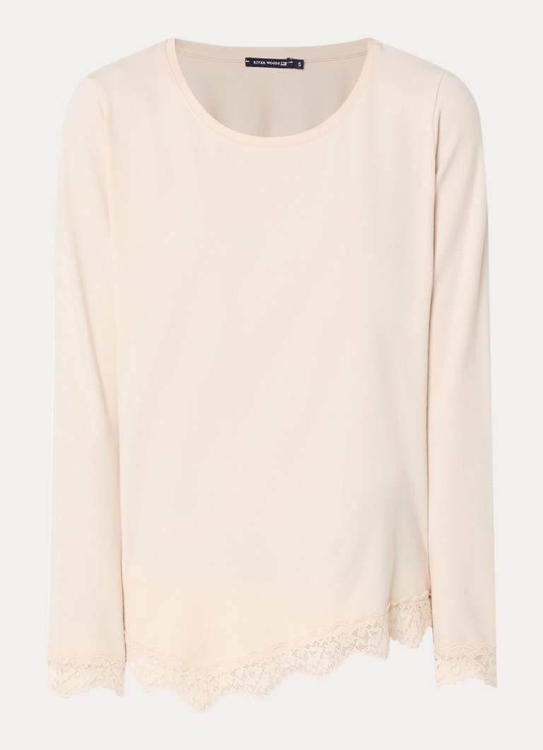 River Woods Dames Longsleeve met details van kant in de kleur Donkerkhaki