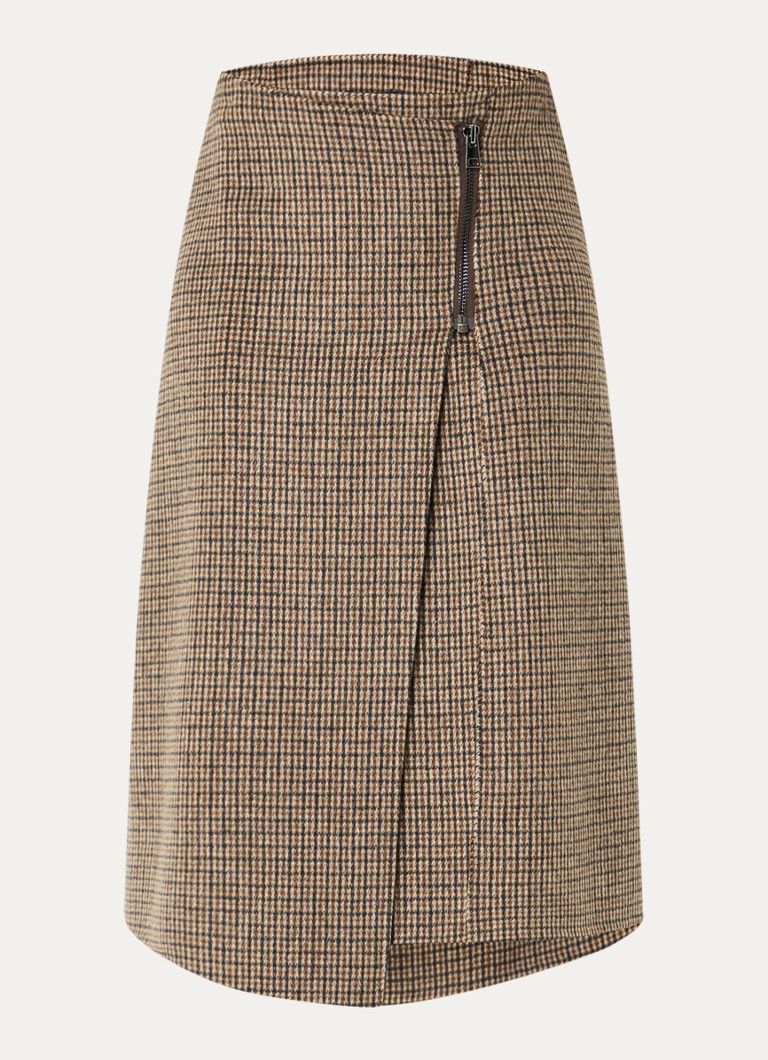 River Woods Dames Midi rok in wolblend met ruitdessin in de kleur Lichtbruin