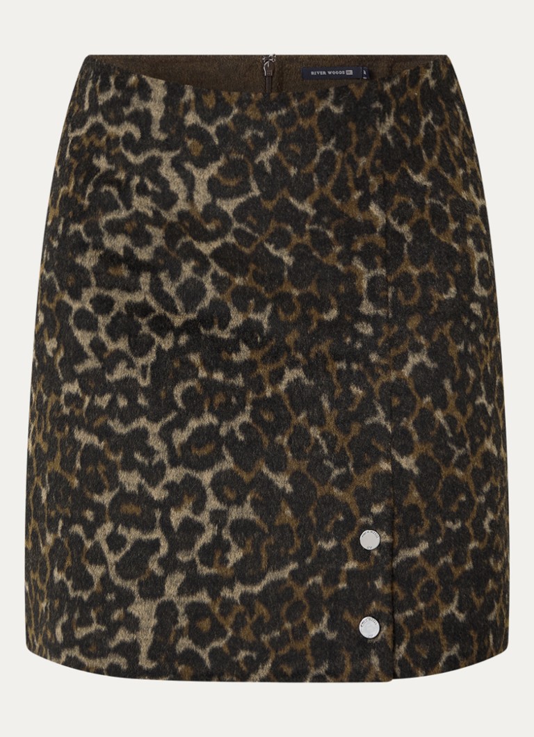 River Woods Dames Mini rok met panterprint in de kleur Donkerbruin