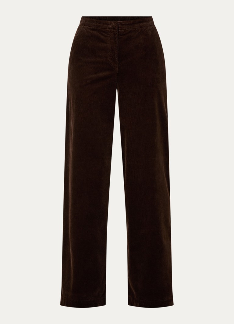River Woods Dames High waist wide fit broek van corduroy met steekzakken in de kleur Chocoladebruin