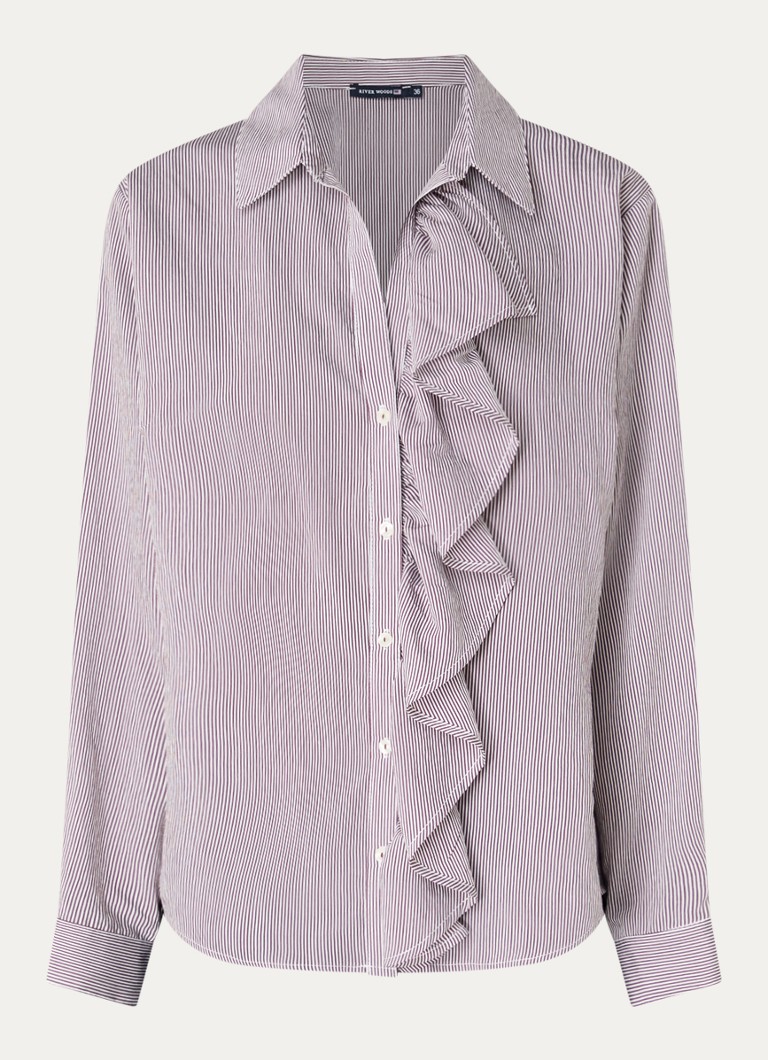 River Woods Dames Blouse met streepprint en volant in de kleur Bordeauxrood