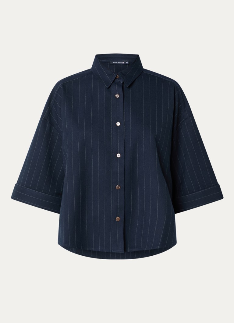River Woods Dames Oversized blouse met krijtstreep in de kleur Donkerblauw