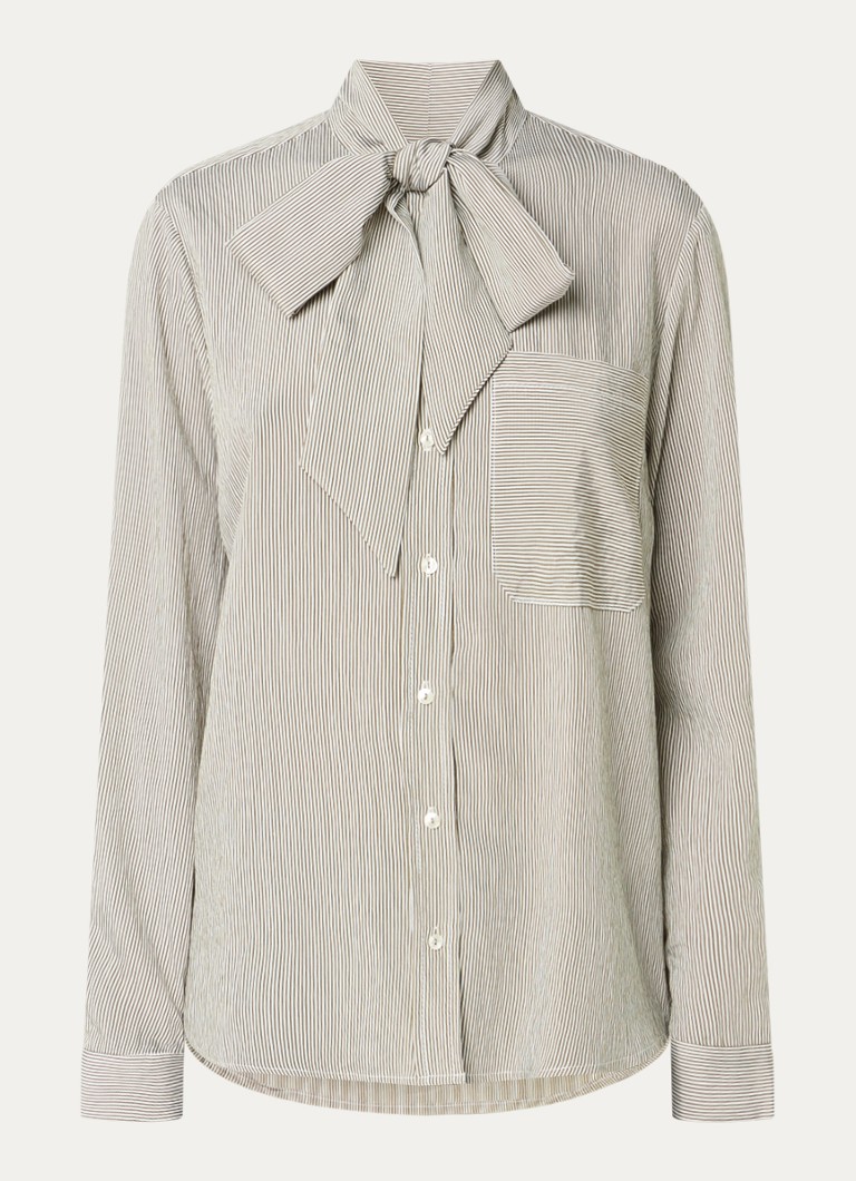 River Woods Dames Blouse met streepprint en sjaalkraag in de kleur Gebroken wit