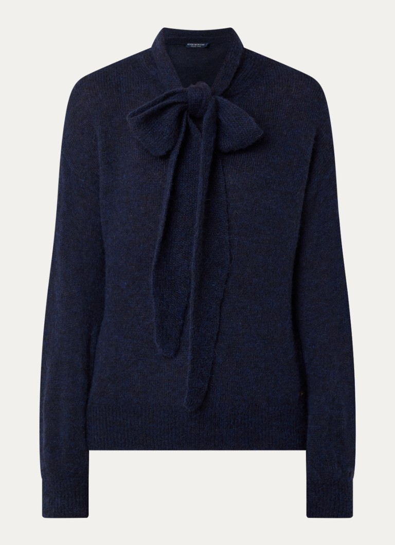 River Woods Dames Fijngebreide trui in alpaca wolblend met sjaalkraag in de kleur Blauw