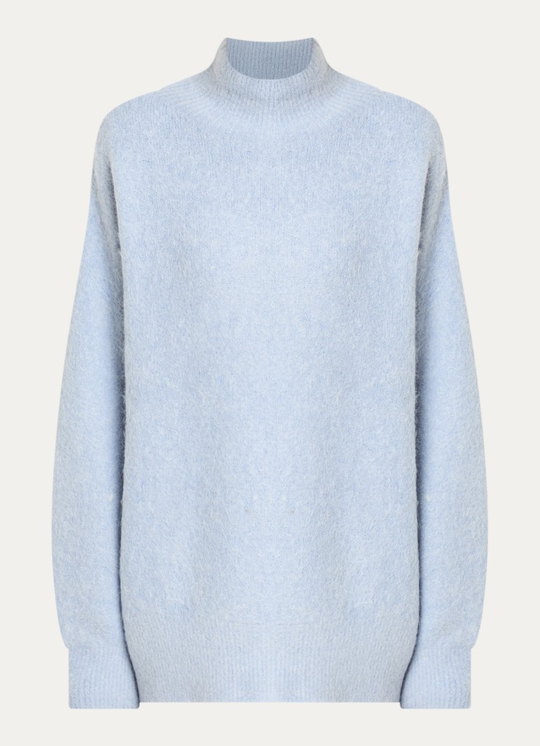 River Woods Dames Grofgebreide trui in alpaca wolblend met col in de kleur Lichtblauw