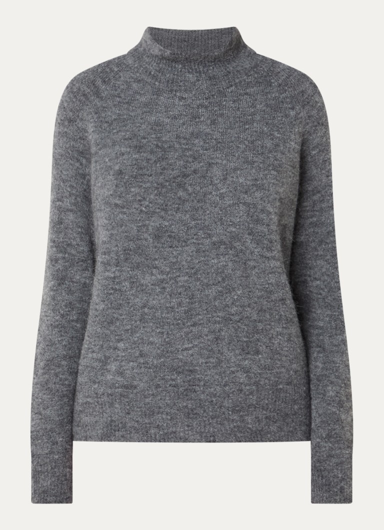 River Woods Dames Grofgebreide trui in alpaca wolblend met col in de kleur Middengrijs