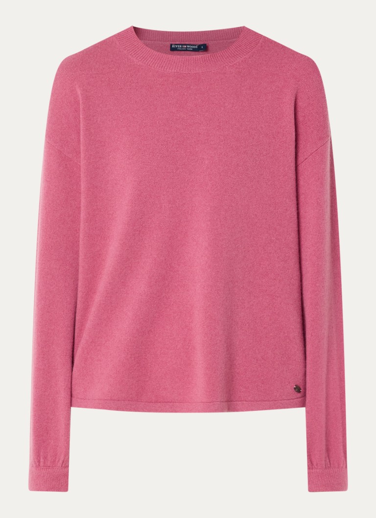 River Woods Dames Fijngebreide pullover van wol met ronde hals in de kleur Roze