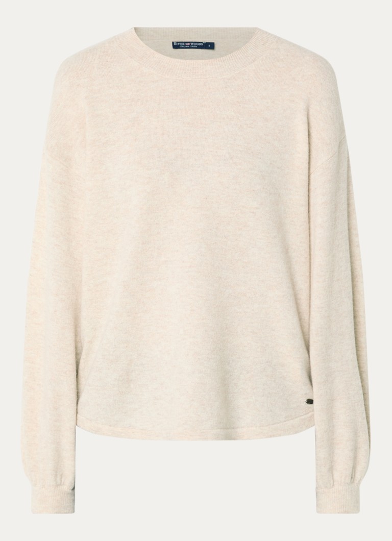 River Woods Dames Fijngebreide pullover van wol met ronde hals in de kleur Creme