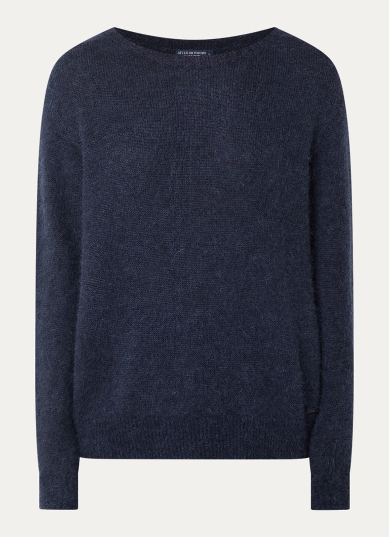 River Woods Dames Fijngebreide trui met ronde hals in de kleur Blauw