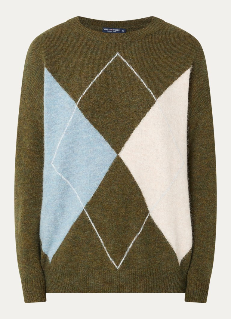 River Woods Dames Fijngebreide trui in wolblend met ronde hals in de kleur Khaki