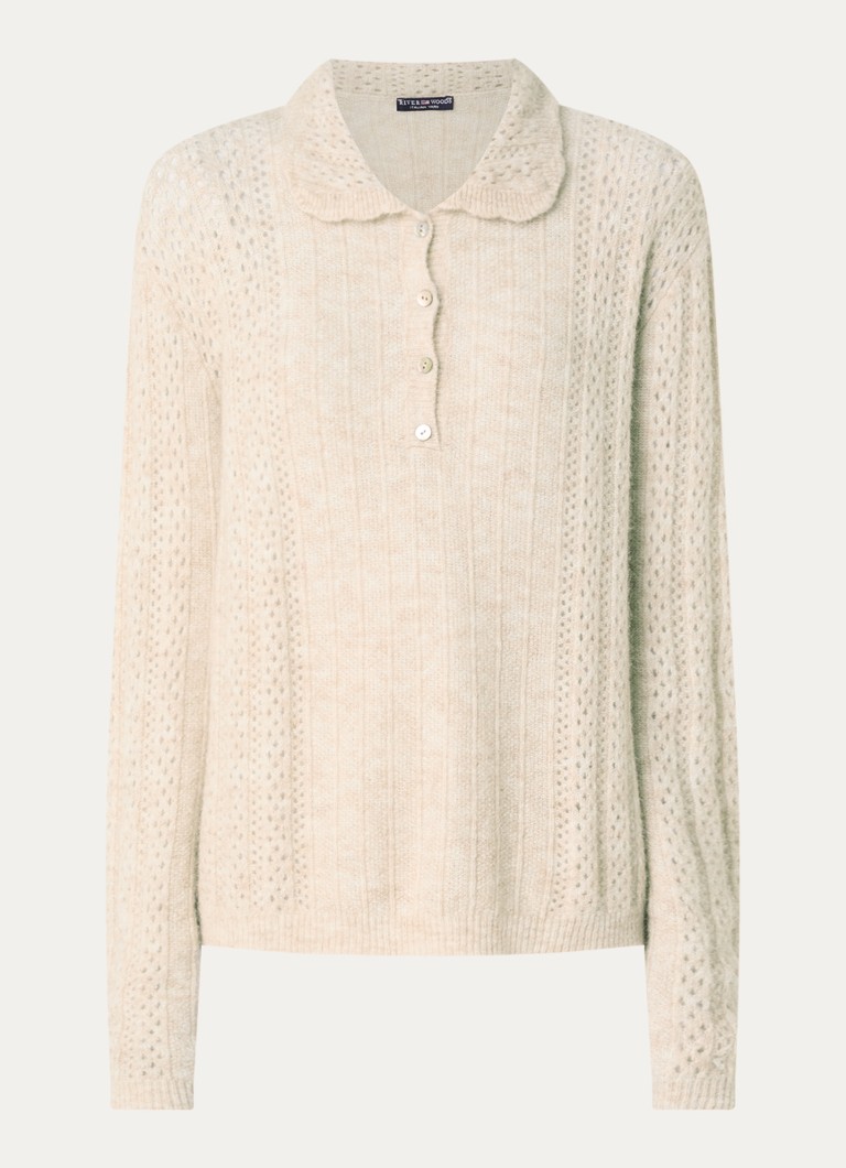 River Woods Dames Grogebreide trui in alpaca wolblend met opengewerkt dessin in de kleur Beige