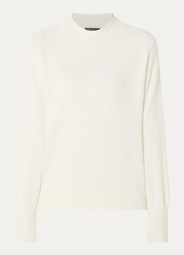 River Woods Dames Fijngebreide pullover van wol met opstaande kraag in de kleur Creme