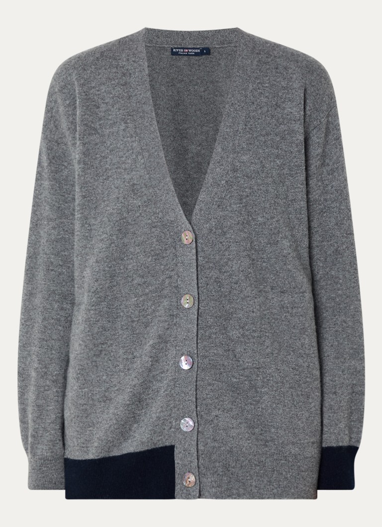 River Woods Dames Fijngebreid vest van wol met V-hals in de kleur Grijs