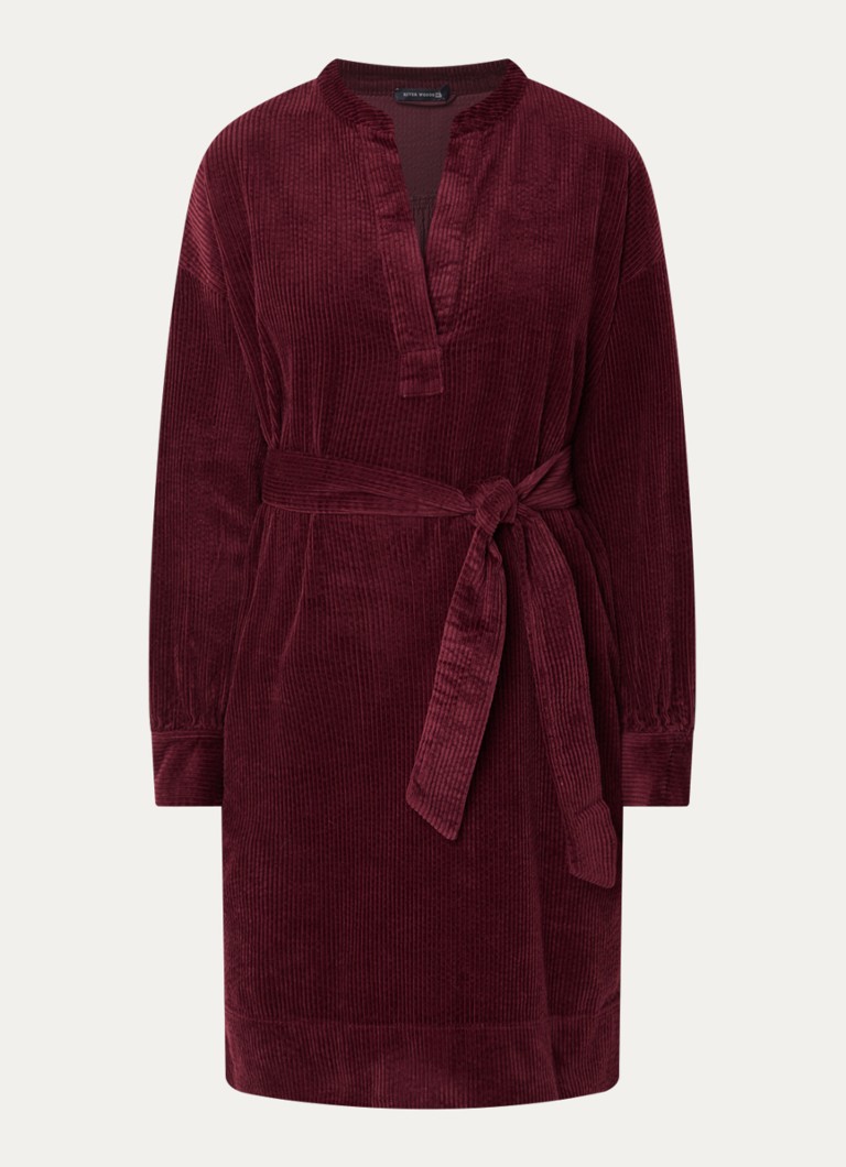 River Woods Dames Mini tuniekjurk van corduroy met strikceintuur in de kleur Bordeauxrood