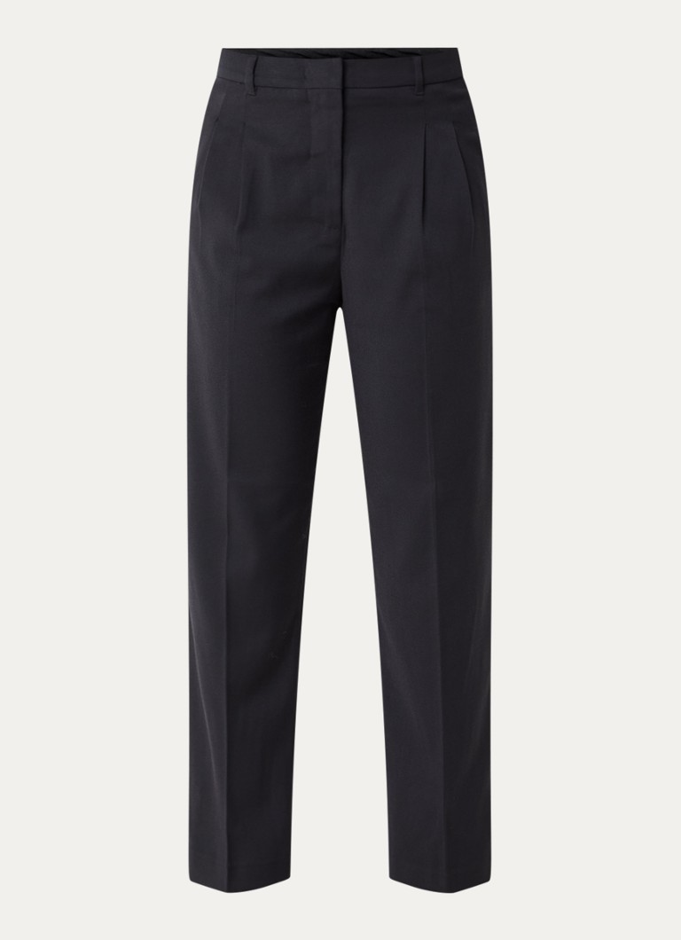 River Woods Dames High waist cropped straight fit pantalon in wolblend in de kleur Donkerblauw