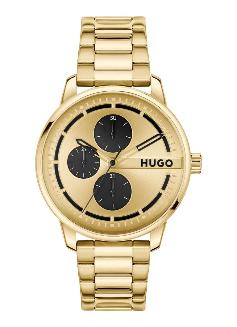 HUGO Heren Stamp Multi horloge HU1530385 in de kleur Goud, maat: ns