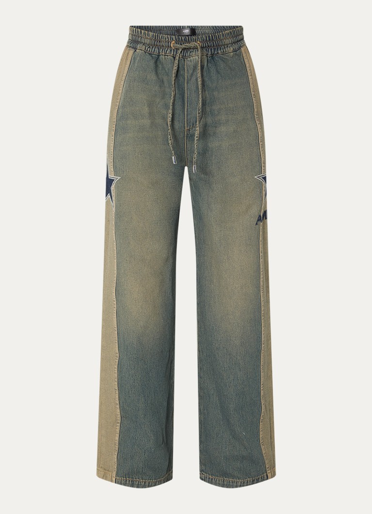 AMIRI Heren Straight fit broek van chambray met borduring in de kleur Indigo, maat: L