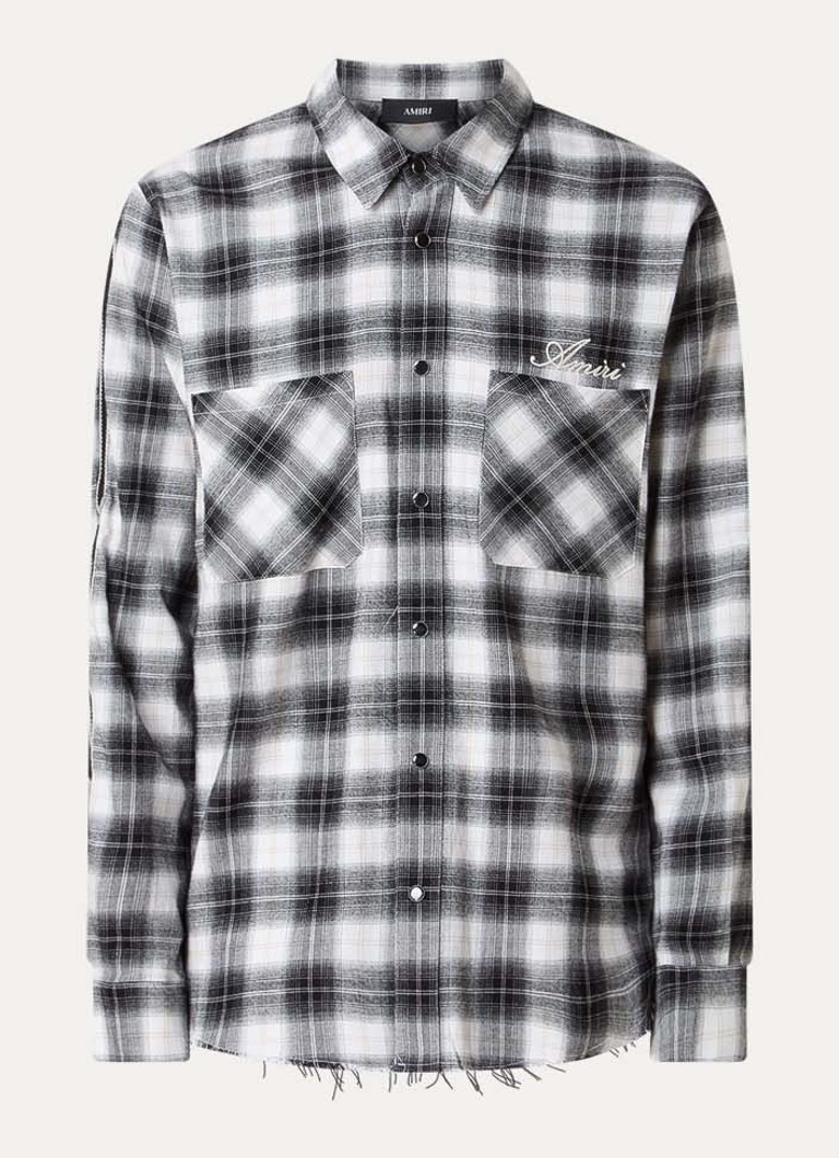 AMIRI Heren Bones regular fit ovehremd met ruitdessin en logoborduring in de kleur Gebroken wit, maat: M