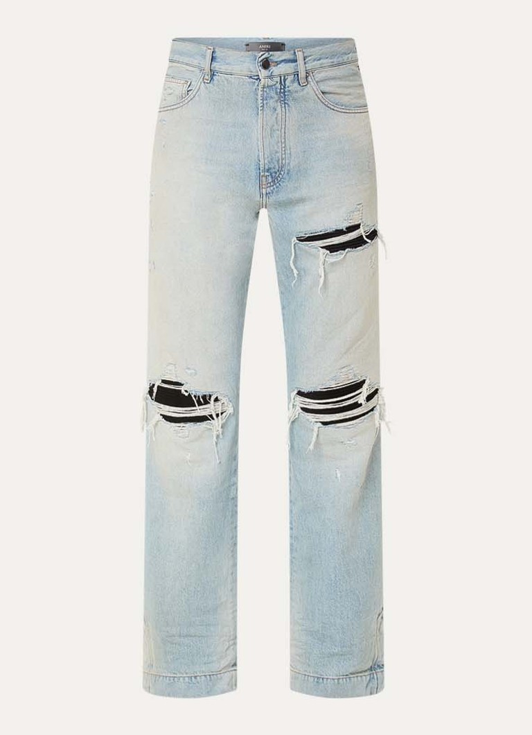 AMIRI Heren MX1 loose fit jeans met destroyed afwerking in de kleur Lichtblauw, maat: 33