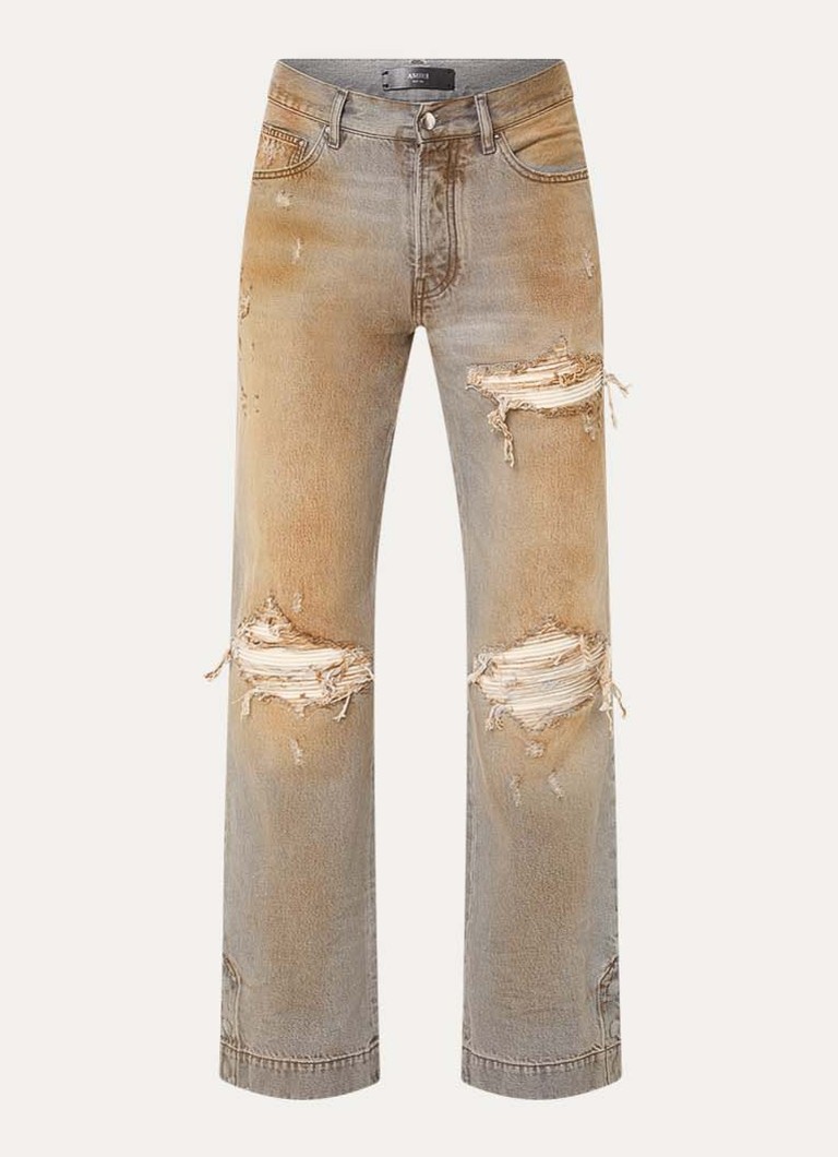 AMIRI Heren MX1 straight leg jeans met destroyed afwerking in de kleur Beige, maat: 34