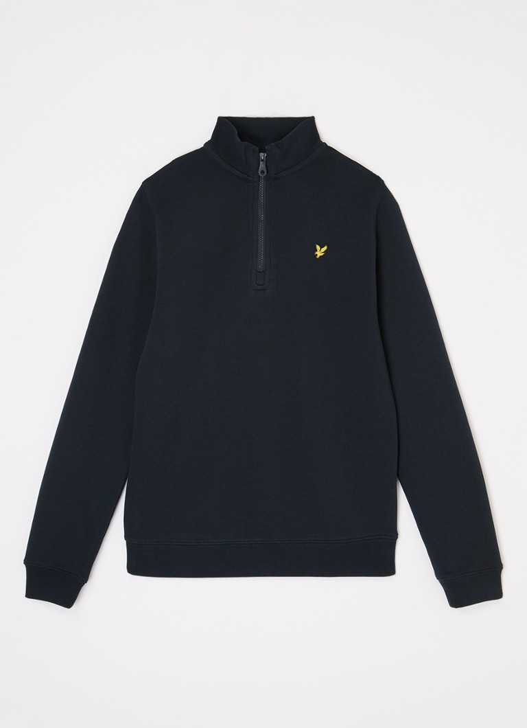 Lyle & Scott Jongens Sweater met logo en halve rits in de kleur Donkerblauw, maat: 128
