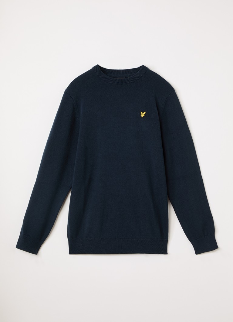 Lyle & Scott Jongens Fijngebreide trui met logoborduring in de kleur Donkerblauw, maat: 176