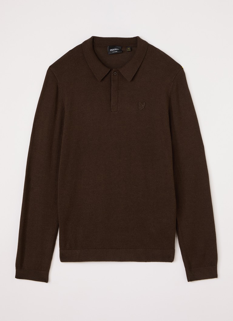 Lyle & Scott Jongens Fijngebreide polo met logo in de kleur Donkerbruin, maat: 12J-13J=152