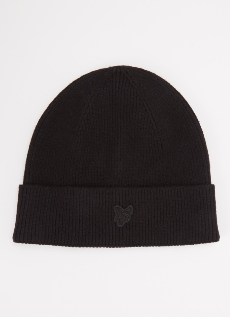 Lyle & Scott Fijngebreide muts met logo in de kleur Zwart, maat: ONE SIZE