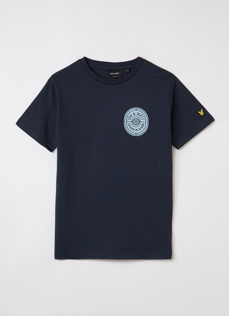 Lyle & Scott Jongens Borders T-shirt met front- en backprint in de kleur Donkerblauw, maat: 10-11J=140