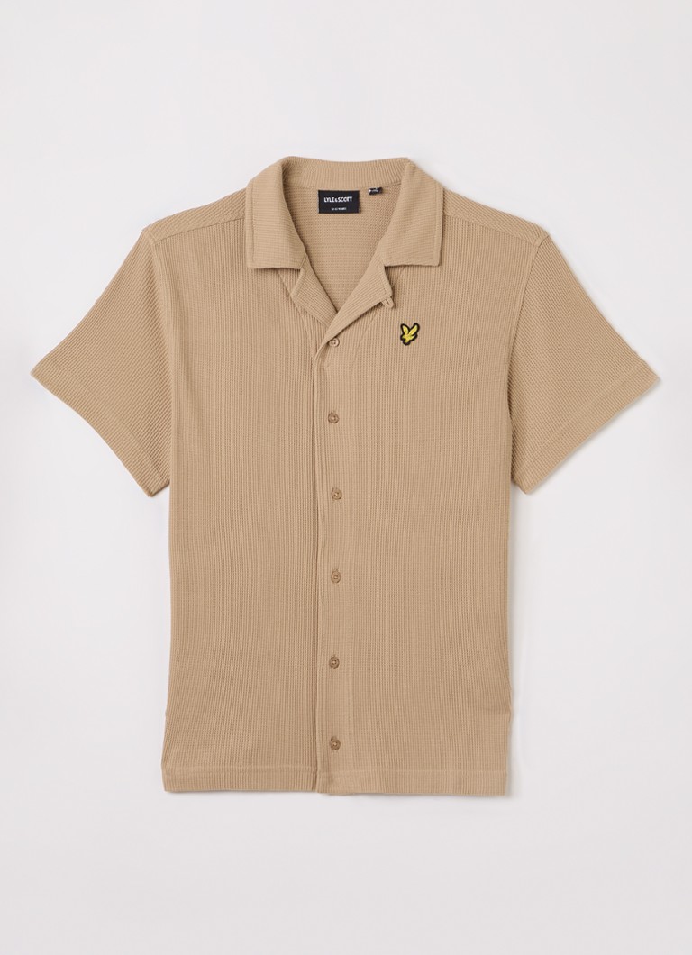Lyle & Scott Jongens Overhemd met structuur en logo in de kleur Camel, maat: 15-16J=176