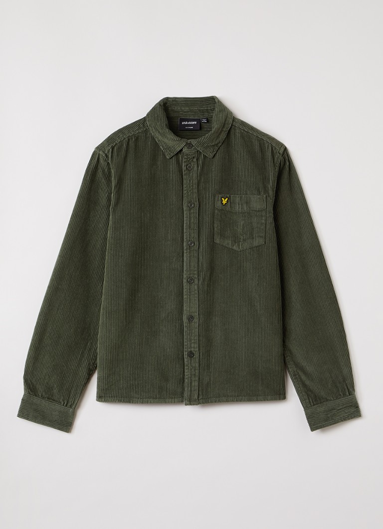 Lyle & Scott Jongens Overhemd van corduroy in de kleur Legergroen, maat: 7J-8J=128