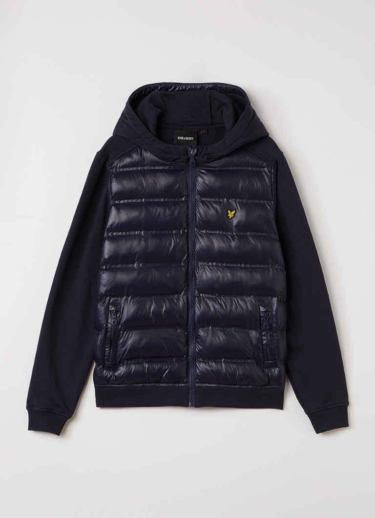 Lyle & Scott Jongens Hybrid gewatteerde vest met logo in de kleur Donkerblauw, maat: 14J-15J=164