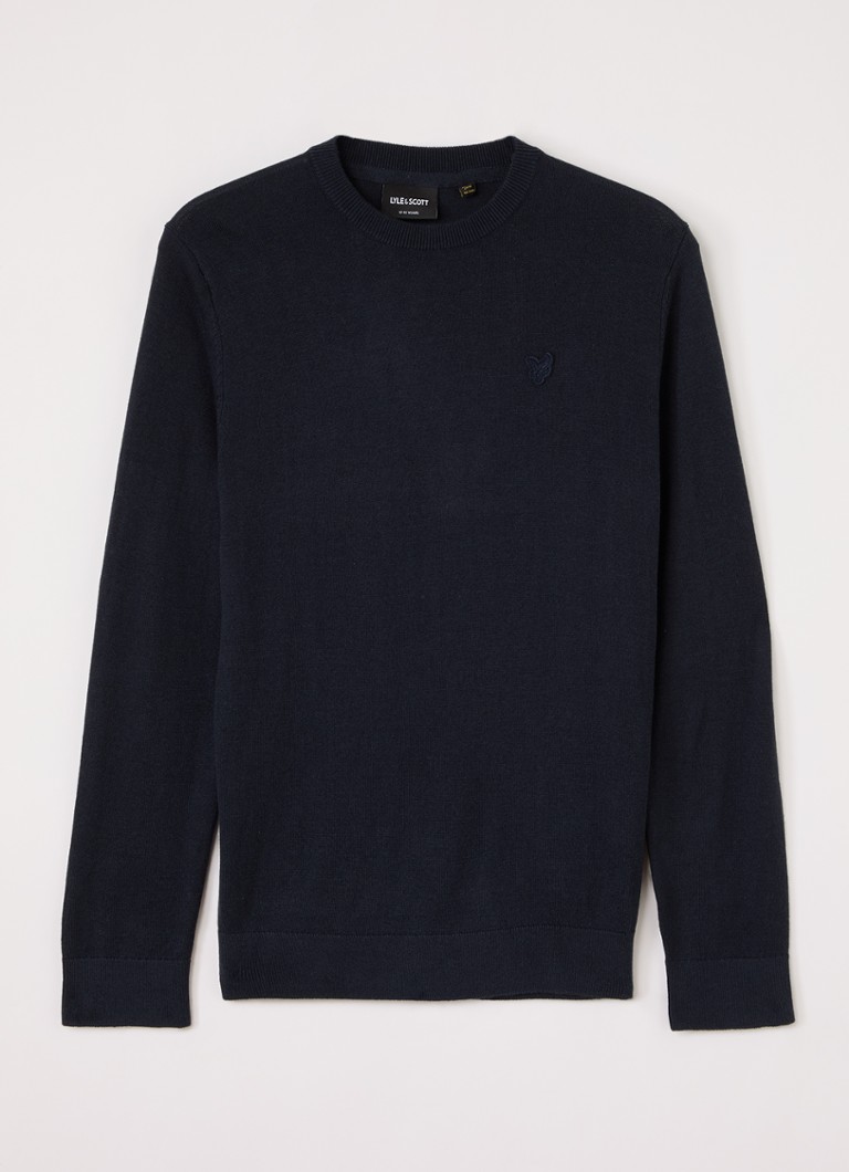 Lyle & Scott Jongens Fijngebreide pullover met logoborduring in de kleur Donkerblauw, maat: 12J-13J=152