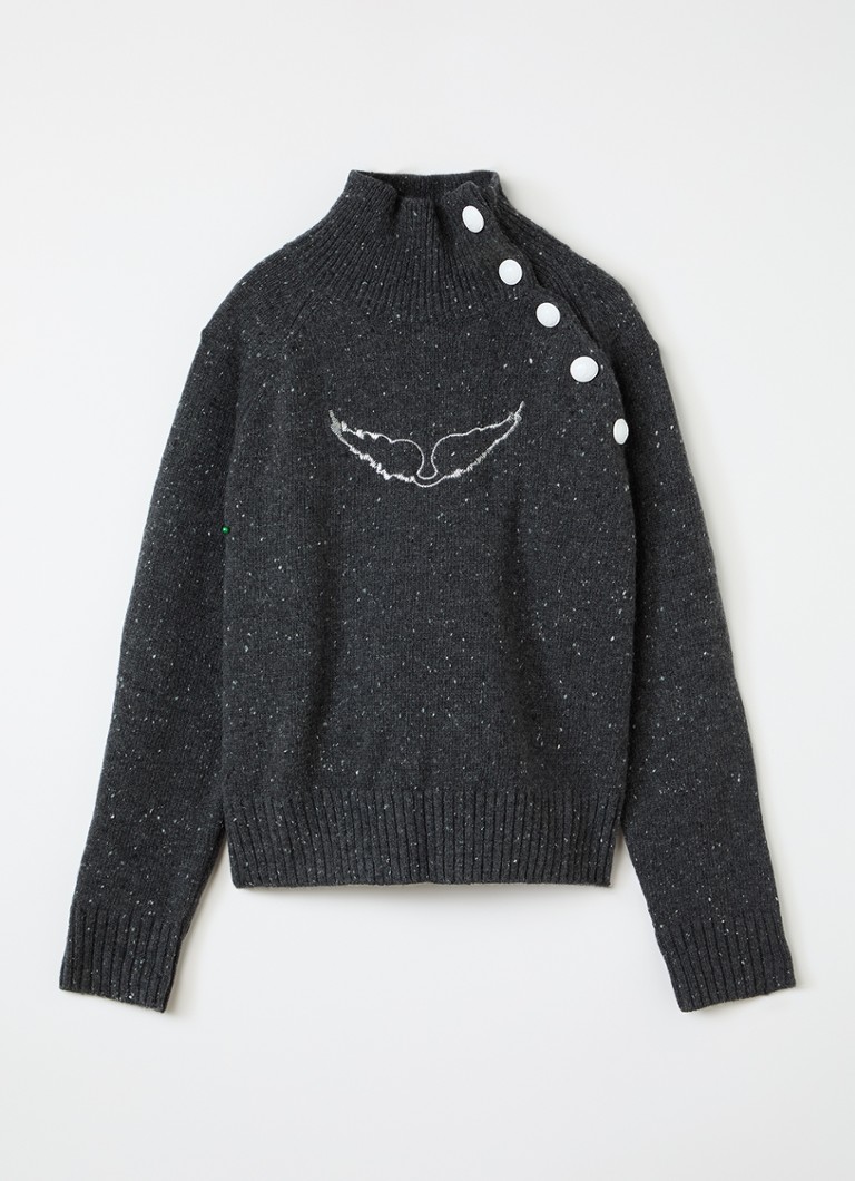 Zadig&Voltaire Dames Grofgebreide trui met opstaande kraag in de kleur Donkergrijs, maat: 10A