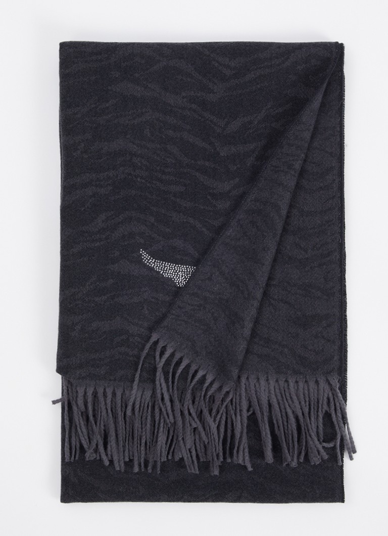 Zadig&Voltaire Meisjes Sjaal met tijgerprint en pailletten 65 x 185 cm in de kleur Zwart, maat: UNQ