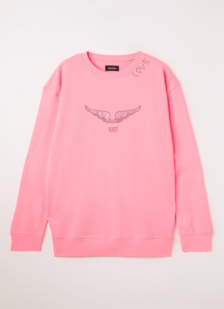 Zadig&Voltaire Meisjes Sweater met logo en strass in de kleur Neonroze, maat: 16A