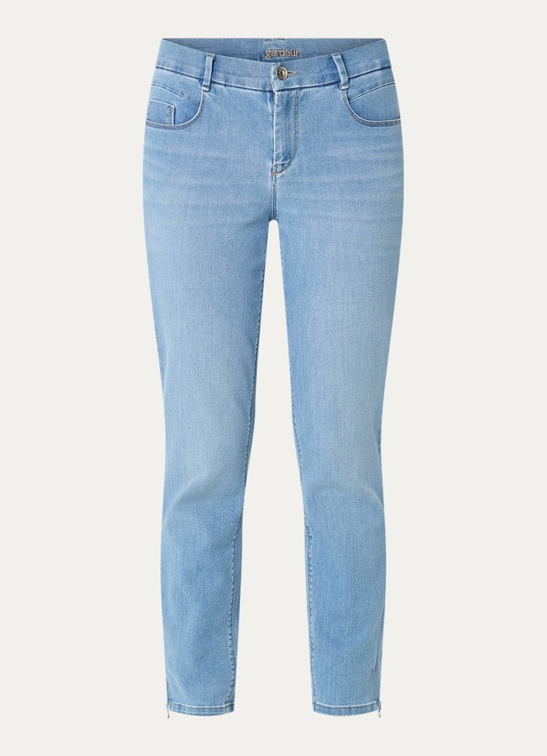 Gardeur Dames Mid waist cropped slim fit jeans met lichte wassing in de kleur Indigo