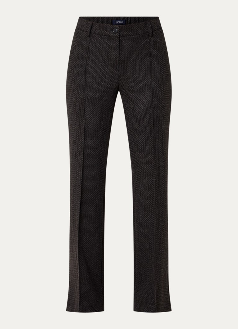 Gardeur Dames Mid waist flared broek met ingebreid print in de kleur Donkerbruin