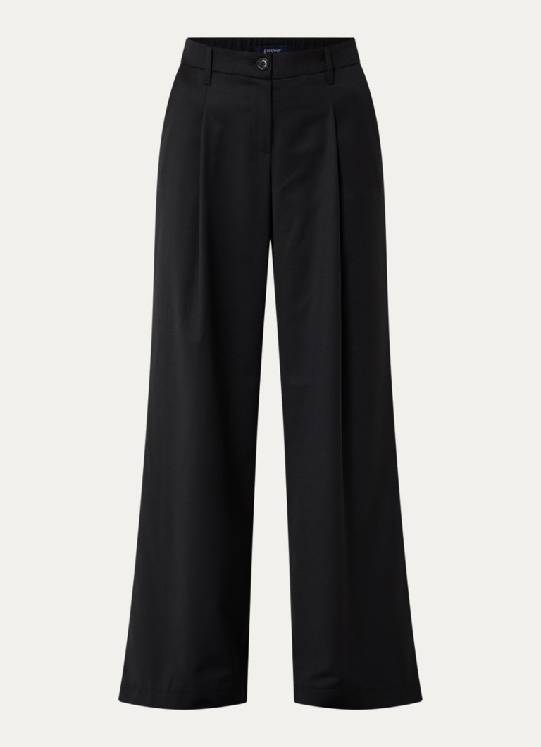 Gardeur Dames Hose mid waist wide fit pantalon in wolblend in de kleur Zwart