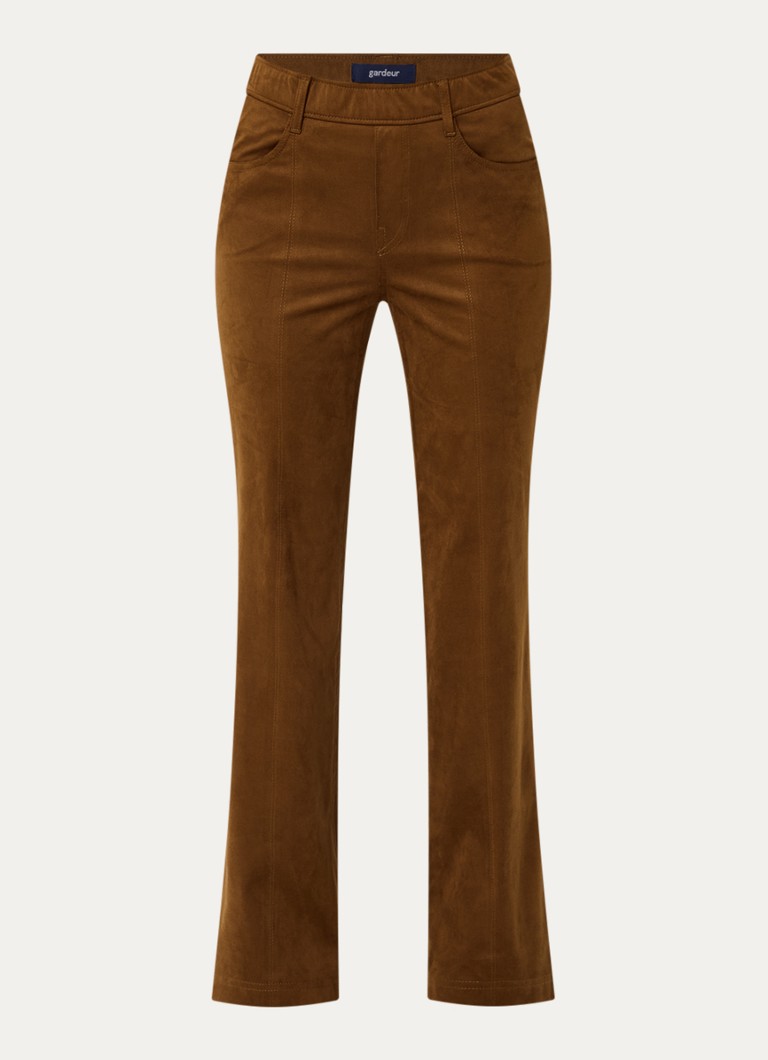 Gardeur Dames Mid waist flared broek van suède in de kleur Cognac