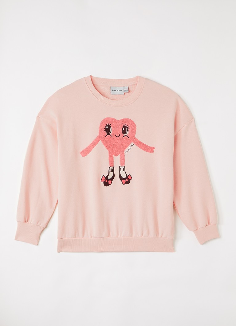 Mini Rodini Meisjes Heart In Shoes sweater met borduring in de kleur Roze, maat: 140/146
