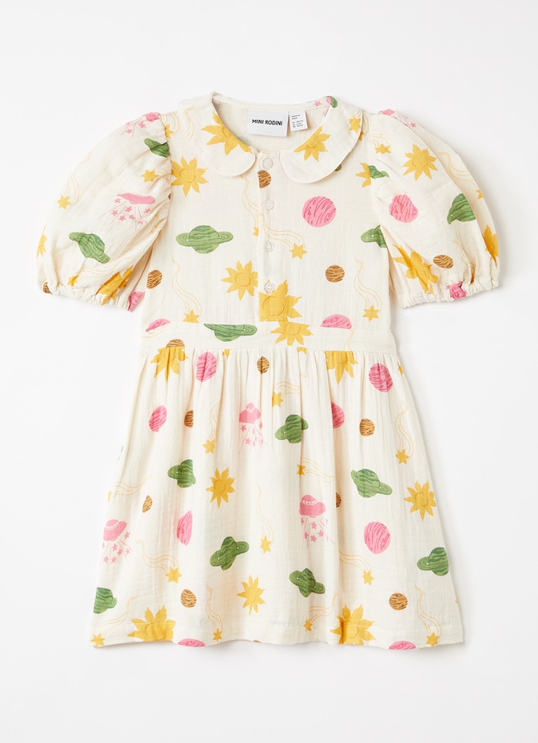 Mini Rodini Meisjes Space jurk met print in de kleur Gebroken wit, maat: 128/134
