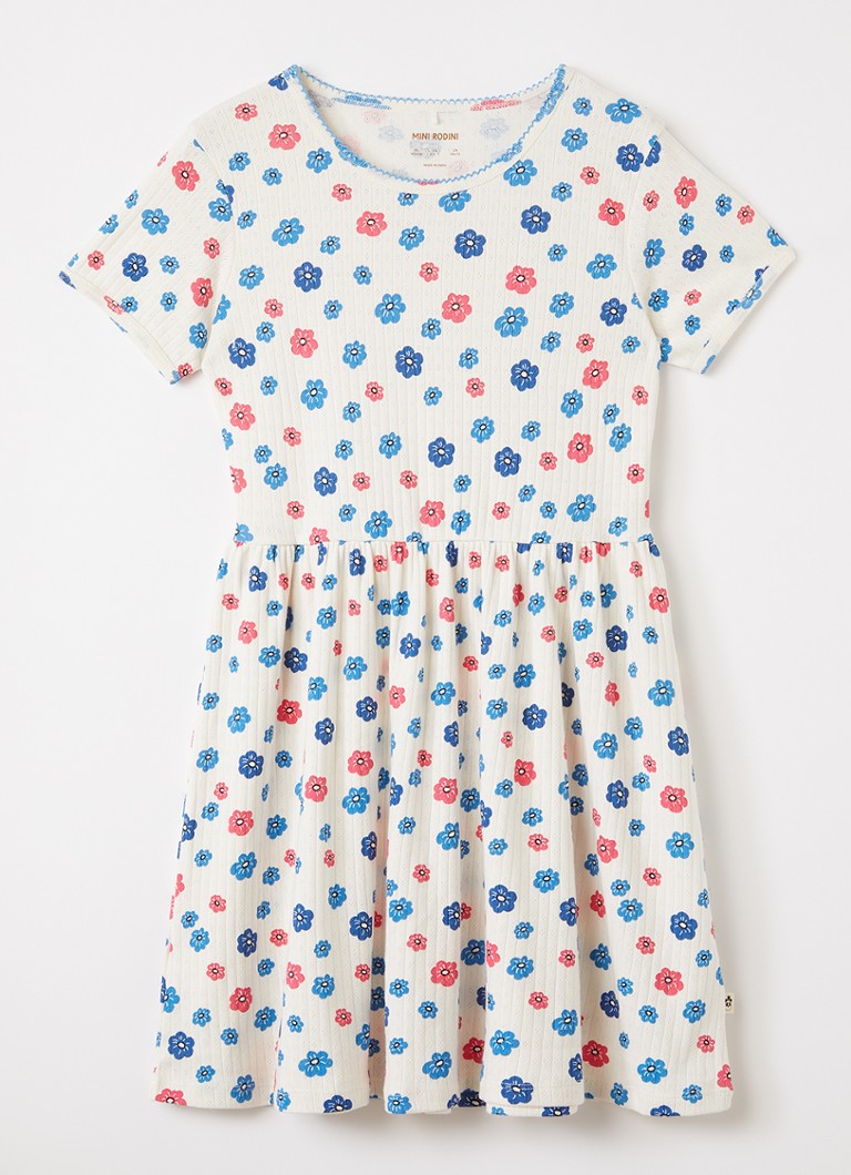 Mini Rodini Dames Jurk met bloemenprint in de kleur Gebroken wit, maat: 140/146